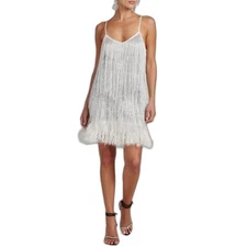 12th Tribe NWT Woman's Disco Fever Silver Fringe Sleeveless Mini Dress Size M