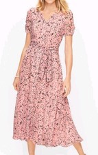 Talbots 4 Button Front Pink Ditsy Floral Midi Dress Cottagecore