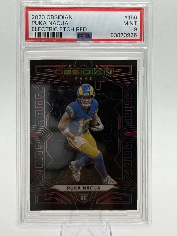 2023 Panini Obsidian Puka Nacua Rookie Electric Etch Red #156 /8 PSA 9
