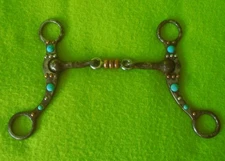 Professional's Choice Turquoise Feather Ballhinge Cheek Bit~5" DOG BONE Roller