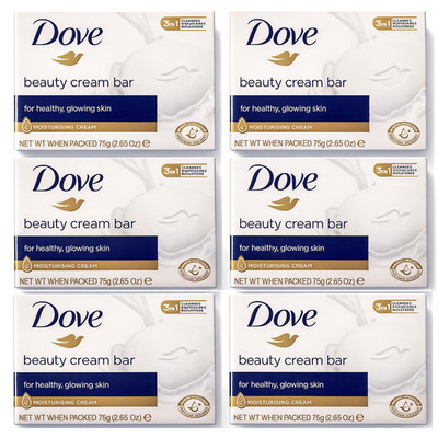 6 Pack Dove Beauty Cream Bar Soap 75 grams 2.65 Oz Face Body Hands