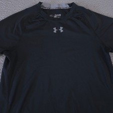 Under Armour Shirt Boys YXL Black HeatGear Short Sleeve Fitted UPF 30 Athletic