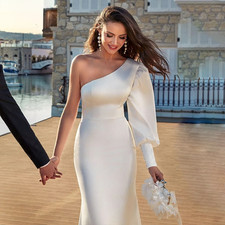 One Shoulder Wedding Dresses Simple Mermaid Bridal Gowns Zipper Up Bride Dresses