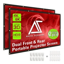 Akia Screens Dual Projector Screen Rear Front 120 inch 169 Portable Foldable ...