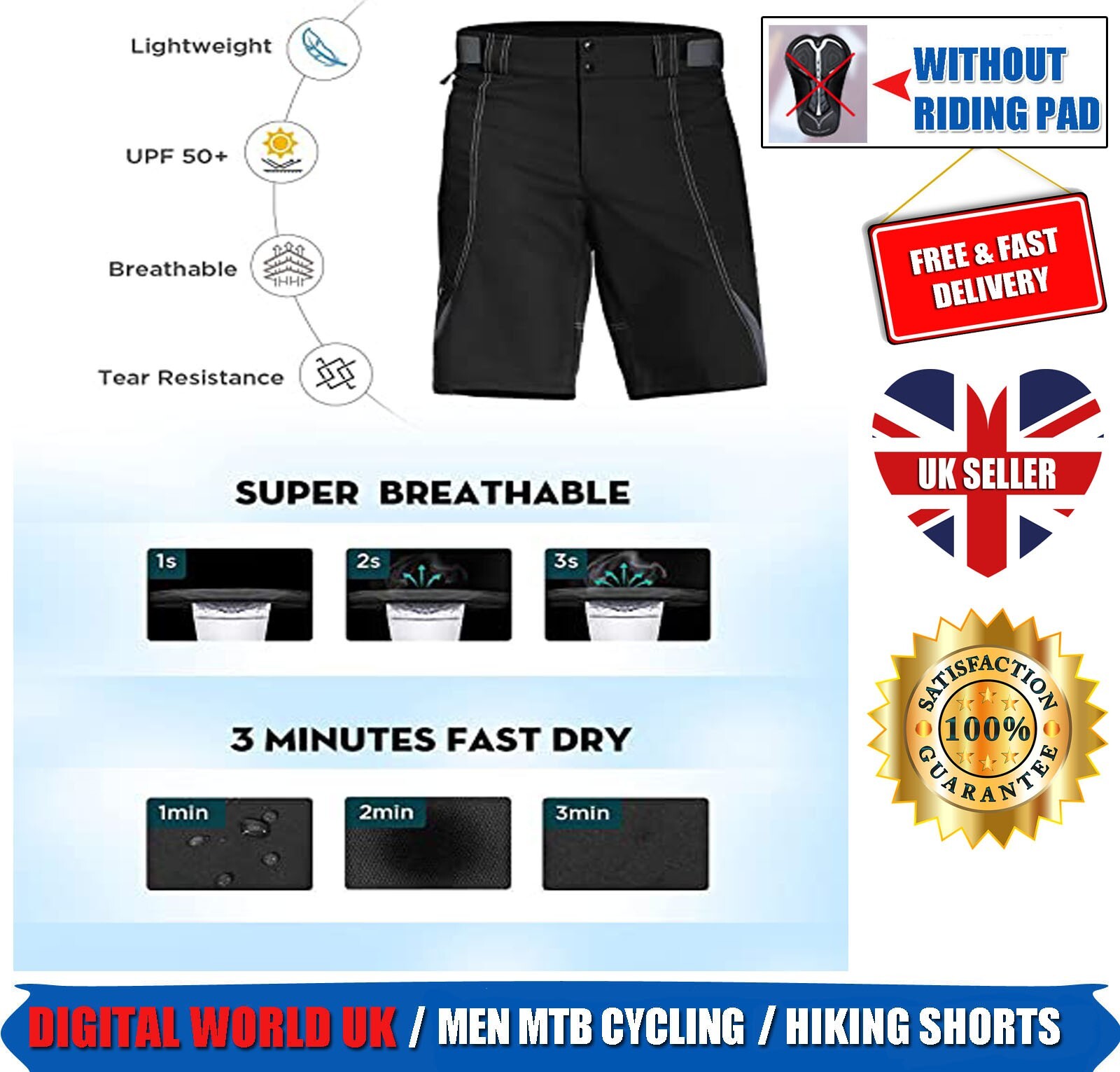 Pantaloncini da trekking MTB Mountain Bike Baggy alta qualità per uomo colore nero foto 6