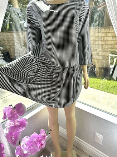 Vestido Negro Blanco Cuadros Cintura Caída Talla M Mediano Cuadros Gran Tamaño Potter Potters Pot - Imagen 3 de 11