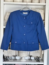 Vintage Givenchy 90 s Cropped Jacket Wool Exterior Silk Interior Electric Blue