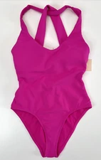 WILO THE LABEL Women's Small V-Neck Hot Pink One-Piece Swimsuit NWT