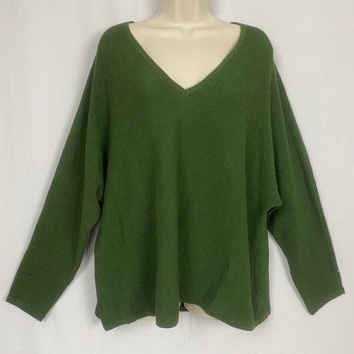Magaschoni Sweater Womens 2X Green Waffle Knit Thermal Dolman Sleeve V Neck Soft