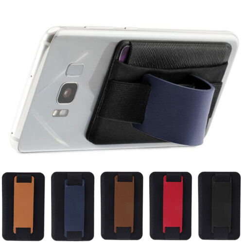 Elastic Belt Safety Card Holder Phone Stand Sling Grip Leather Finger Tablet - Afbeelding 1 van 14