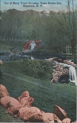Napanoch, NY: Trout Streams at Yama Farms Inn - vintage color New York Postcard