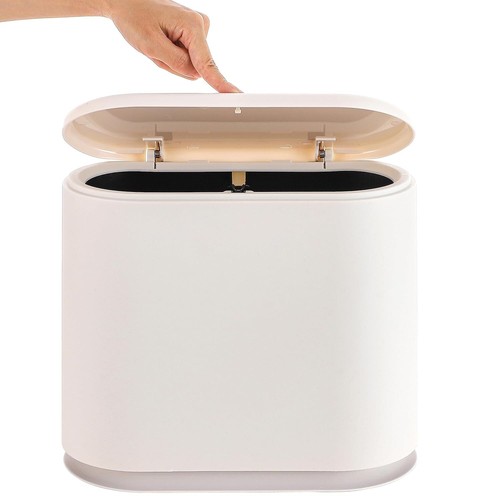 White Slim Rectangular Plastic Trash Can with Press Type Lid