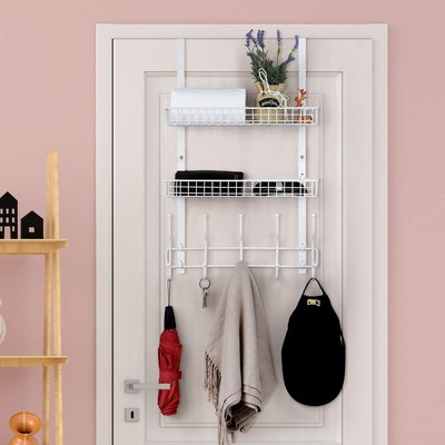 Over The Door Towel Rack Baskets Organizer Heavy Duty Storage Rack Hanger Hooks