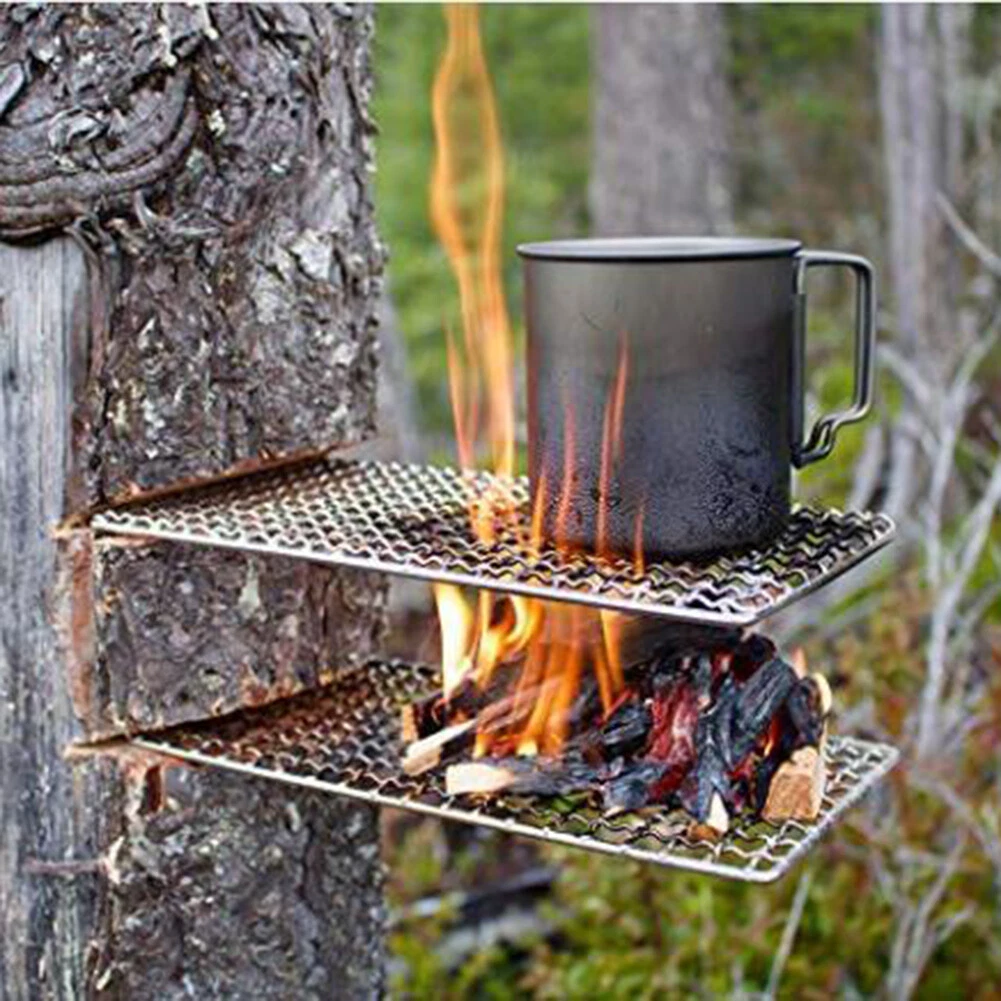 Camping Grill Grate Firewood Rack BBQ Grilling Net Fire Cooking Stainless  Steel | eBay