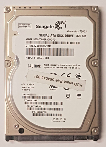 320 GB SATA Seagate Momentus 7200.4 ST9320423AS 16MB HDD 2,5" interne Festplatte