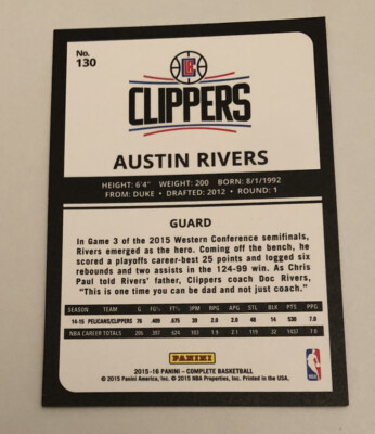 Austin Rivers 2015-16 Panini Complete Silver Basketball Card Austin Rivers 2015-16 Panini Complete Silver Basketball Card