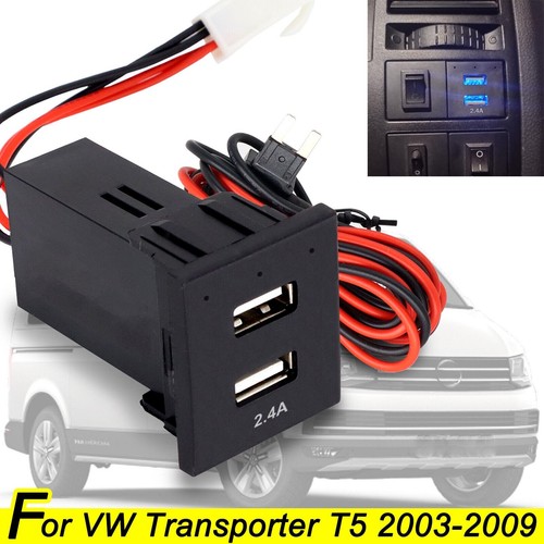 For VW Transporter T5 Car USB Dual Charger 5V 2.1A 2 Ports Light Phone