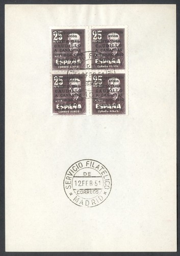 ESPAÑA 1951 - EDIFIL 1088/90 BLOQUES 4 USADO - VISITA A CANARIAS - CERTIFICADO - Picture 2 of 9