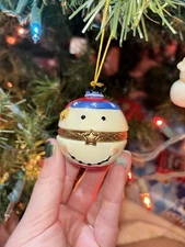 Snowman Round Head Trinket Box Ornament Ceramic Christmas Holiday Decoration