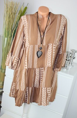 ITALY MODA Kleid ATHENA Print Dress TOP Shirt Bluse NOUGAT Gr. M L 38 40 H/M-7