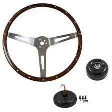 CJ Classic Trucks Steering Wheel Kit Wood Grain 15” 3-Bolt Black Horn Button ...