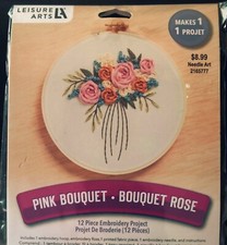Leisure Arts "Pink Bouquet. Wild Flowers" Embroidery Kit 6"