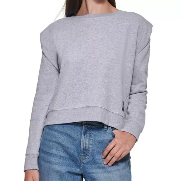 NWT CALVIN KLEIN Women s Grey Shoulder Pad Sweatshirt Size XL eBay