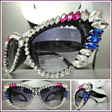 Oversized Exaggerated Retro Cat Eye SUNGLASSES Big Frame Bling Crystals HANDMADE