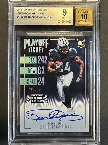 2016 Contenders Derrick Henry RC #311 - On Card Rookie Auto SP #d /25 BGS 9 MINT