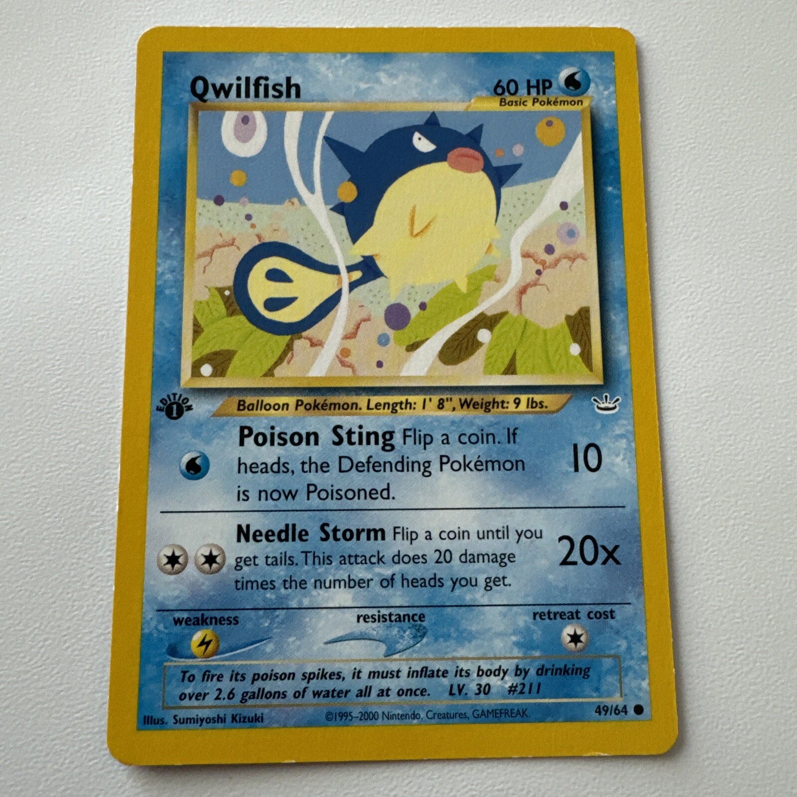 Qwilfish 49/64 1st Edition Neo Revelation Rare Pokemon Card Near Mint