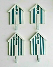Blue & White Striped Wall Hanging Beach Hut with Hooks Coastal  * Sets of 4 or 2