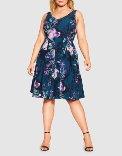 CITY CHIC Hydrangea Dress in Teal Bloom Plus Size XS / 14 NWT [RRP $169.95] - Picture 1 of 5