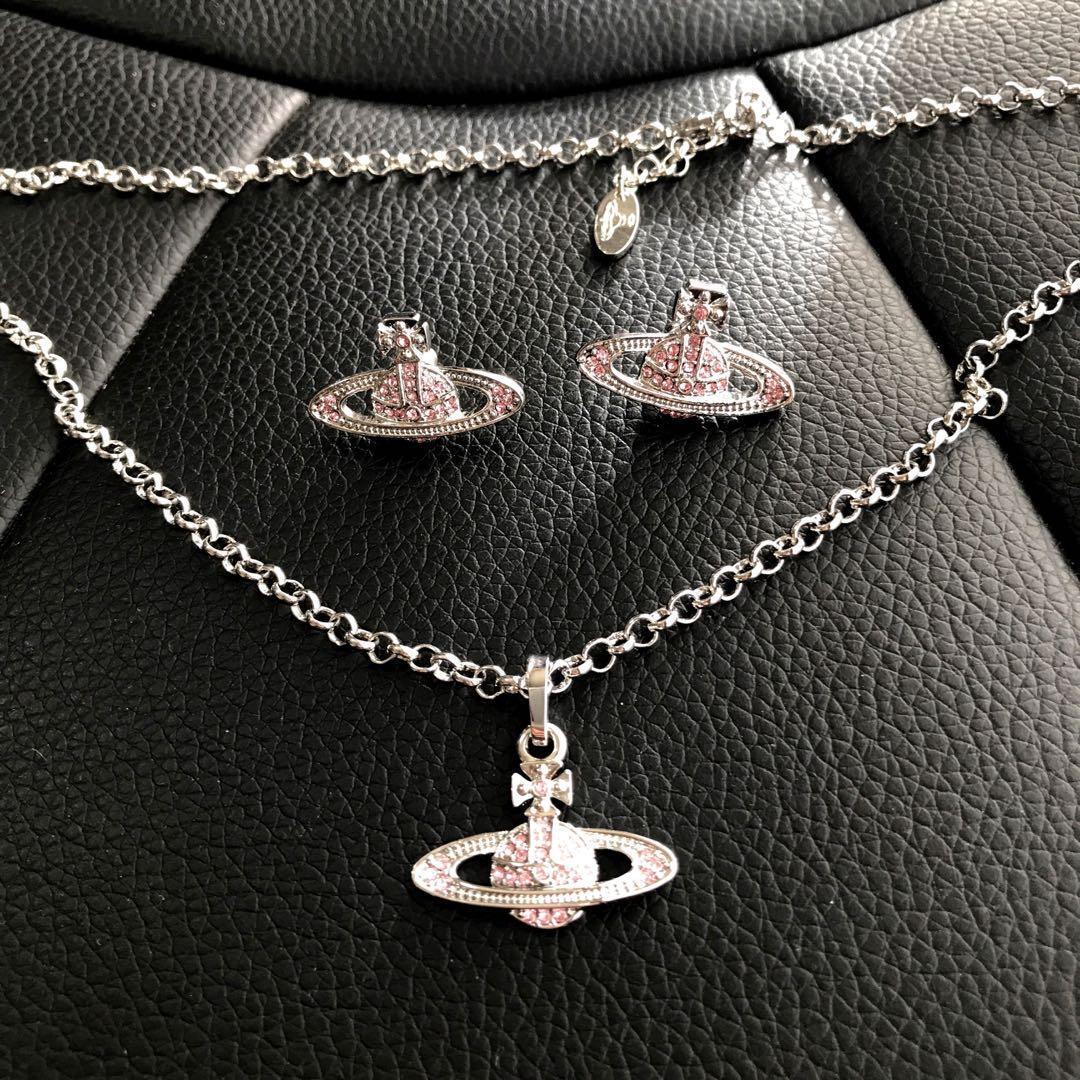 Vivienne Westwood Mini Bas Relief Orb Silver Pink Necklace Vivienne Westwood Mini Bas Relief Orb Silver Pink Necklace