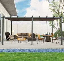 Domi Outdoor Living 11'X20'Outdoor Pergola w/Retractable Canopy Aluminum Shelter