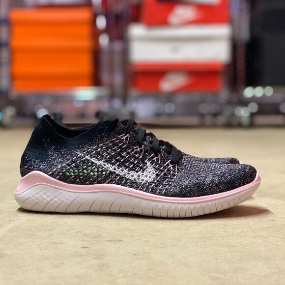 Size 9 Nike Free Rn Flyknit 18 Black Pink Foam For Sale Online Ebay