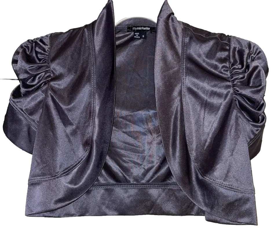 Chaqueta corta My Michelle Girl’s elegante brillante encogida de hombros gris plateado talla S Foto 4 de 4