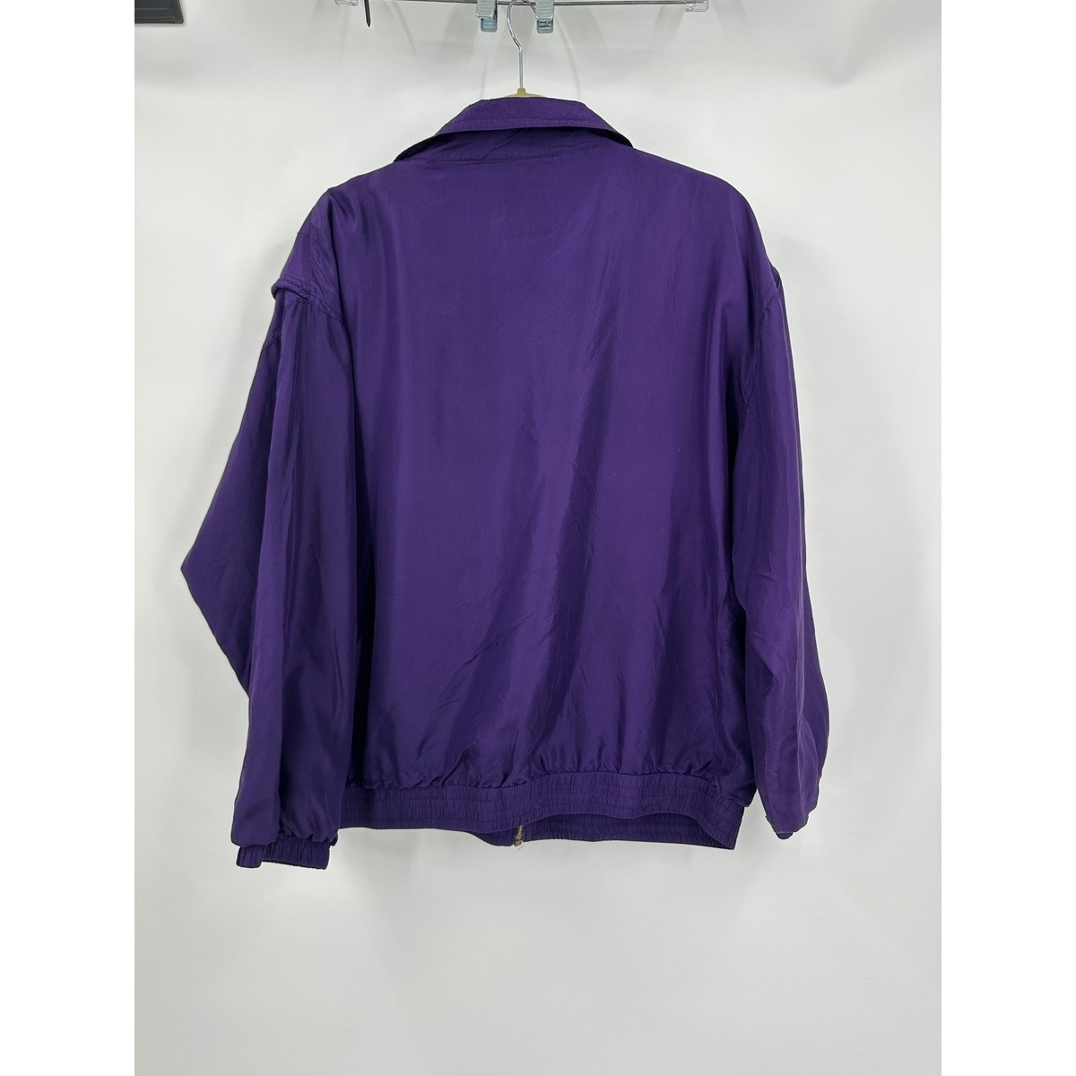 Womens Silk Bomber Jacket Size L Purple Streetwear Indie Boho 