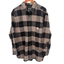 Carhartt Shirt Mens XL Brown Black Plaid Button Down Relaxed Fit Work Western