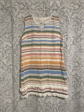 For The Republic 100% Cotton Sleeveless Striped Rainbow Fringe Boho Dress XL