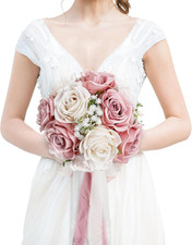 Wedding Bouquet for Bride - Premade Simple Artificial Roses Flowers for Bridal S