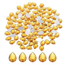200PCS Flat Back Acrylic Teardrop Gems 10x14mm Rhinestones Golden