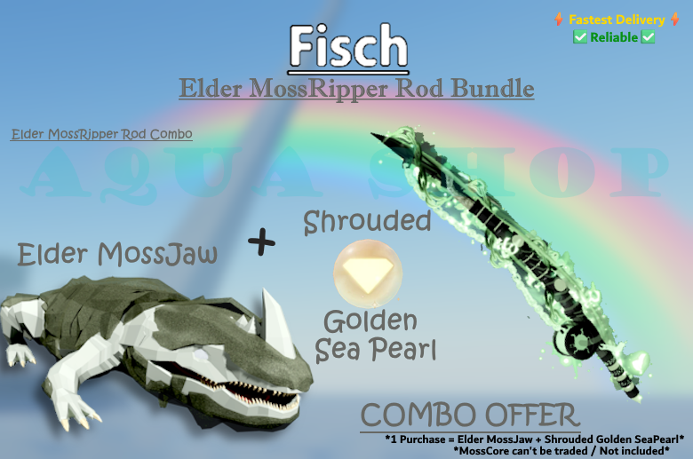 🔥🟢FISCH | ELDER MOSSRIPPER ROD SET [Shrouded Golden Sea Pearl + Elder ...