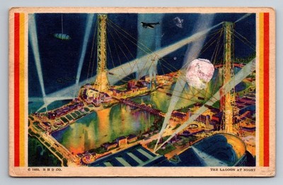 1933 Chicago World's Fair Lagoon at Night RHD Co. National Tea Co. Postcard