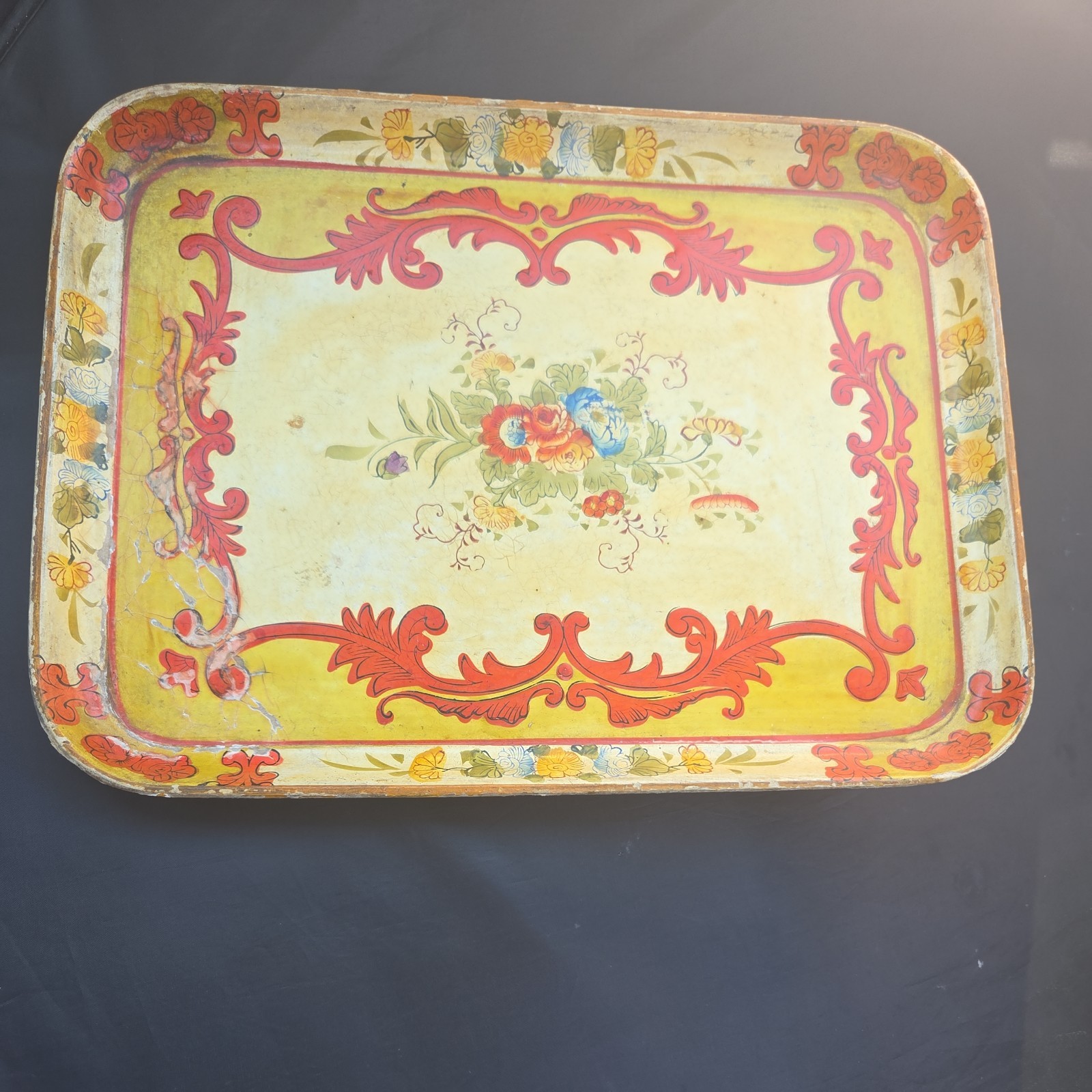 Vintage Paper Mache Hand Painted Tole Tray. Made in Japan. Patent # 67976