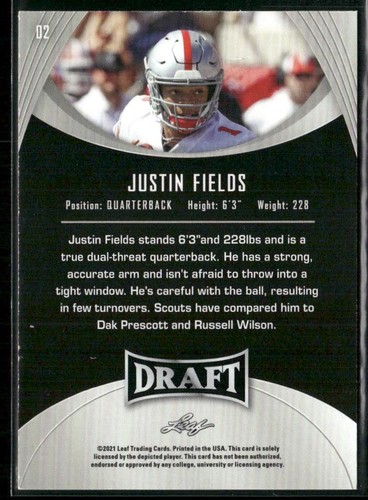 2021 Leaf Draft Gold Justin Fields RC #02 Ohio State Buckeyes - Bild 2 von 2