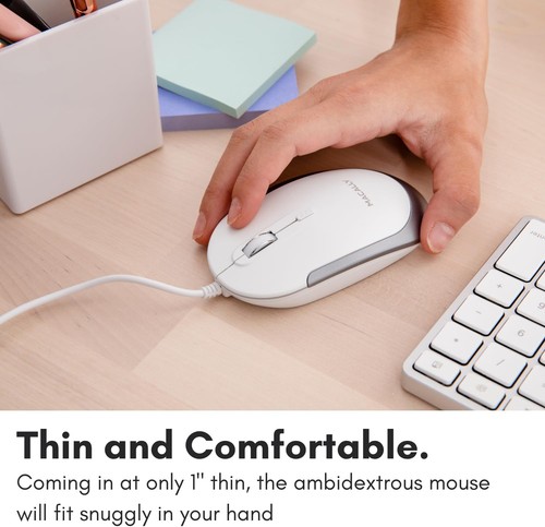 Macally Wired USB C Mouse for Mac & Windows - 3 Button White with Silver Trim - Picture 3 of 7
