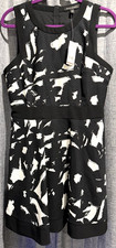 Banana Republic Black White Sleeveless Midi Dress sz 12P Lined Textured Zip NWT