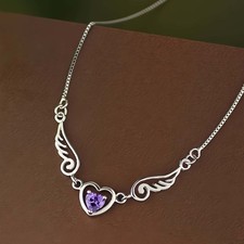 925 Sterling Silver Angel Wing Heart Pendant Chain Necklace Women Jewellery Gift