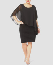 Betsy & Adam Plus Size Chiffon Capelet Sheath Dress - Black - 18W