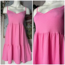 Primark Pink Mini Dress XL Stretch Tiered Lightweight Beach Coverup Spaghetti